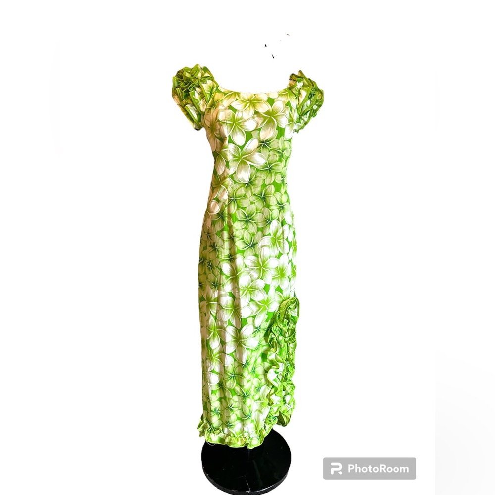 Green Floral Maxi Dress with Ruffle Details